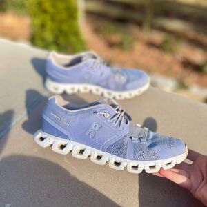 On Running Women's Light Blue and White Cloud Sneakers